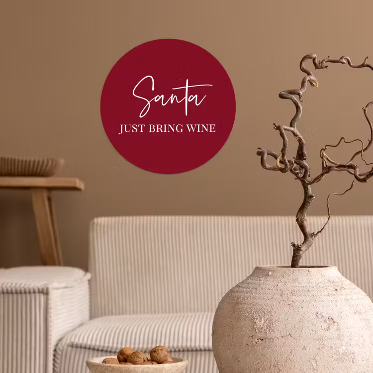Santa - Wine - Rood - Kerst - Kerstman Wandcirkel behangsticker klein -sfeer1