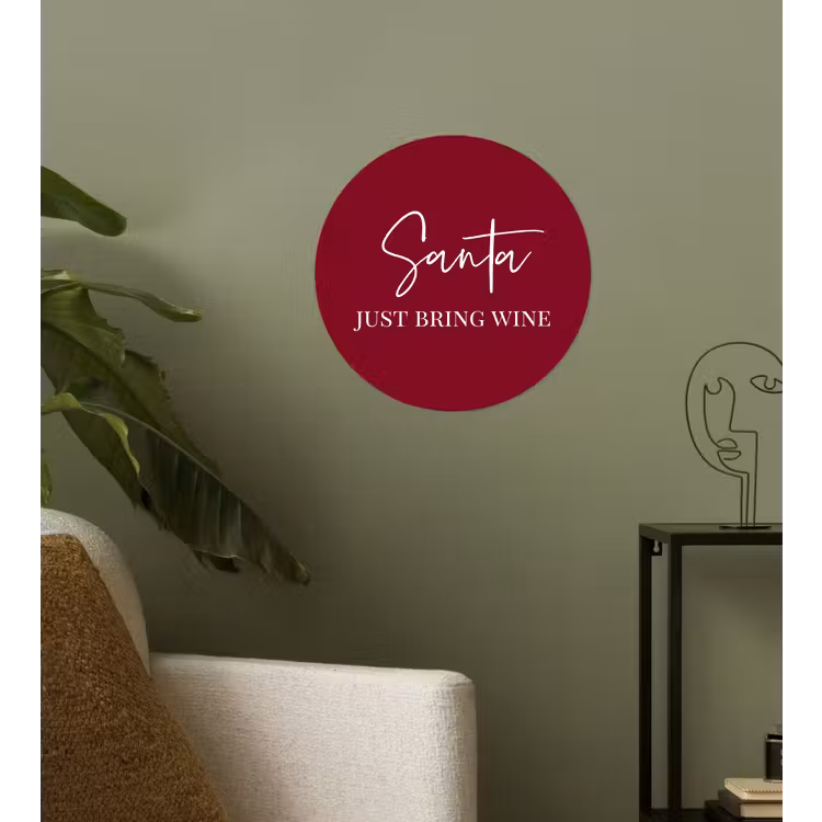 Santa - Wine - Rood - Kerst - Kerstman Wandcirkel behangsticker klein -sfeer2