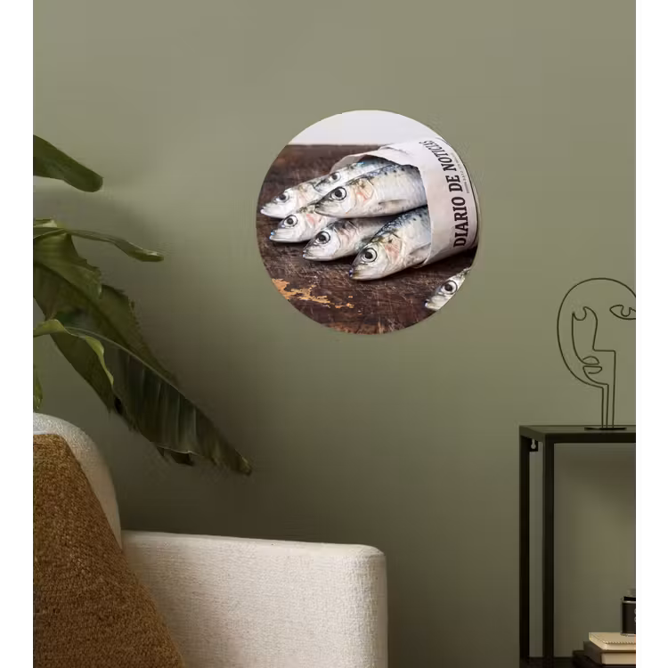 Behangcirkel - Sardientje - krant - snijplank - Sardientje - krant - snijplank Wandcirkel behangsticker klein