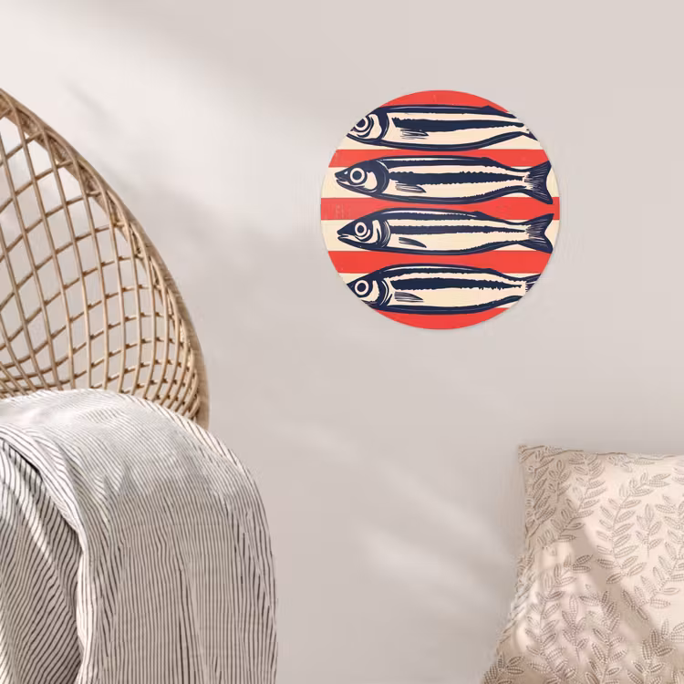 Sardines - Rood en beige strepen Wandcirkel behangsticker klein -sfeer4