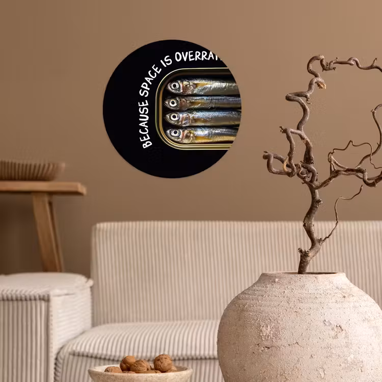 Sardines - Tekst - Vis - Blik Wandcirkel behangsticker klein -sfeer1