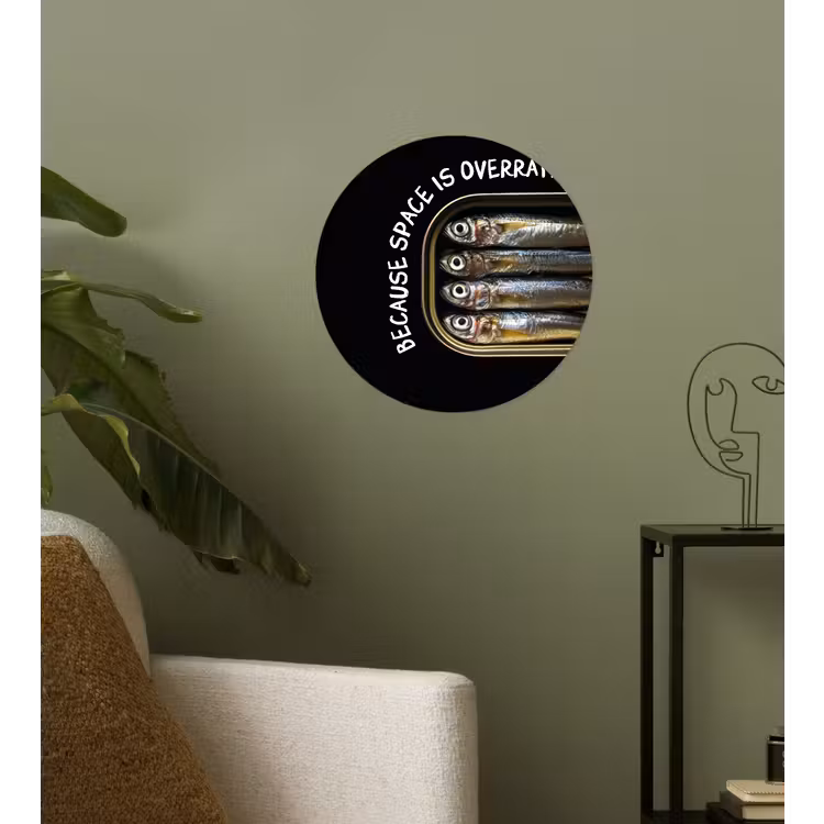 Sardines - Tekst - Vis - Blik Wandcirkel behangsticker klein -sfeer2