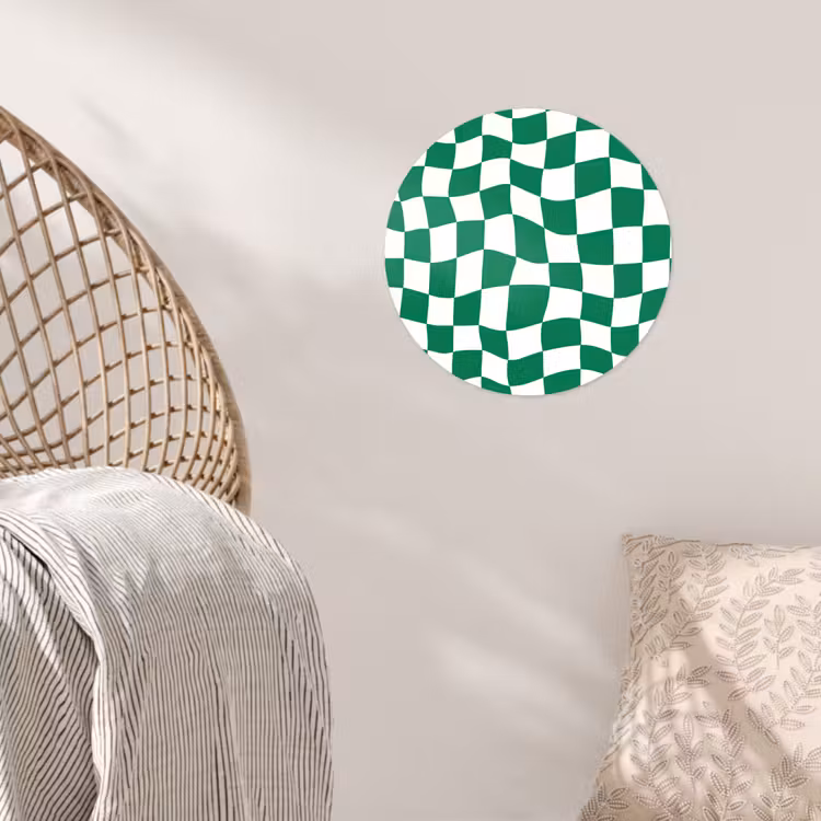 Schaakbord - Golvend - Groen Wandcirkel behangsticker klein 186 -sfeer4