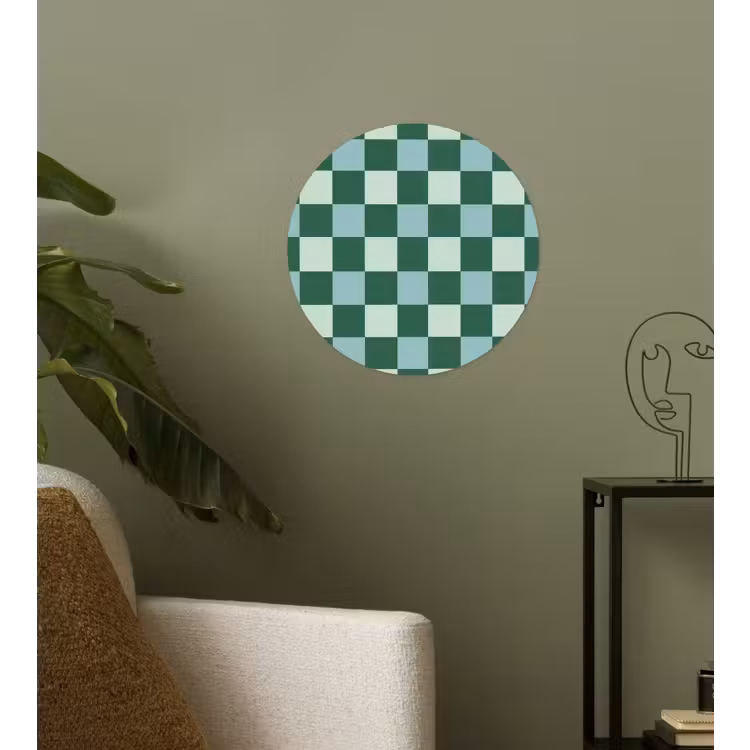 Schaakbord - Klassiek - Groen Wandcirkel behangsticker klein 186 -sfeer2