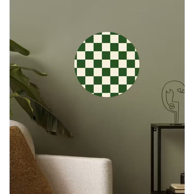 Schaakbord - Patroon - Groen Wandcirkel behangsticker klein 186 -sfeer2