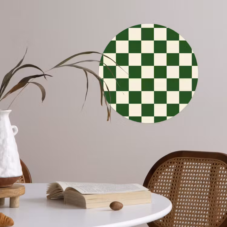 Schaakbord - Patroon - Groen Wandcirkel behangsticker klein 186 -sfeer3
