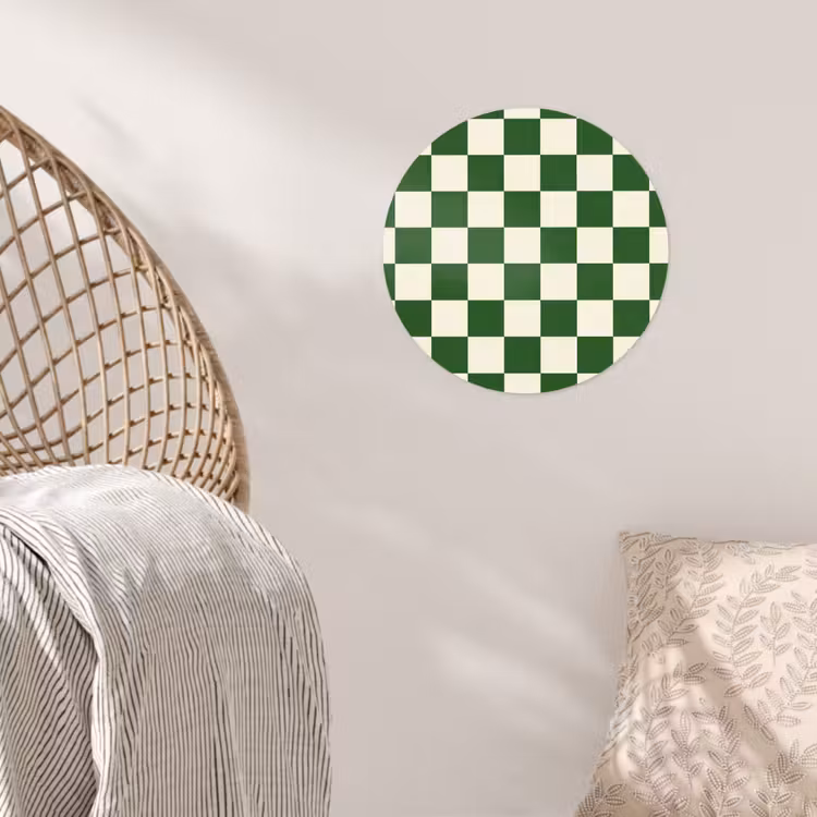 Schaakbord - Patroon - Groen Wandcirkel behangsticker klein 186 -sfeer4