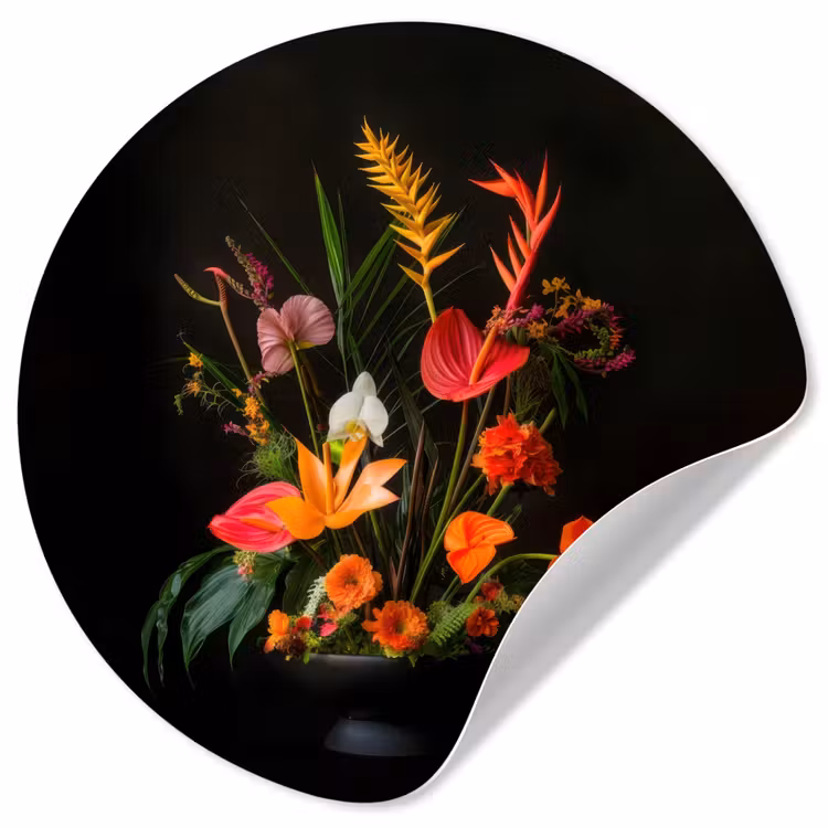 Schaal - Boeket - Bloemen Wandcirkel behangsticker klein -3d