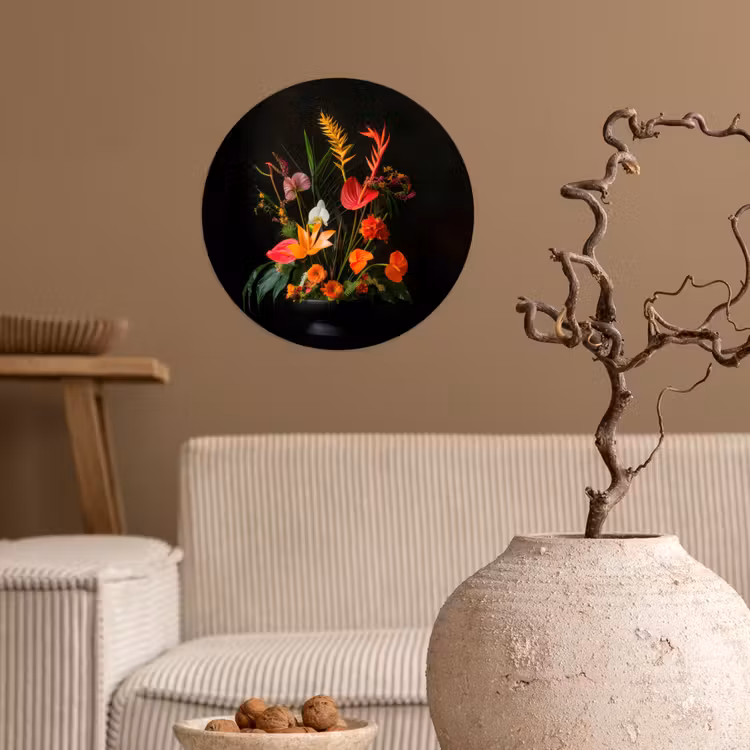 Schaal - Boeket - Bloemen Wandcirkel behangsticker klein -sfeer1