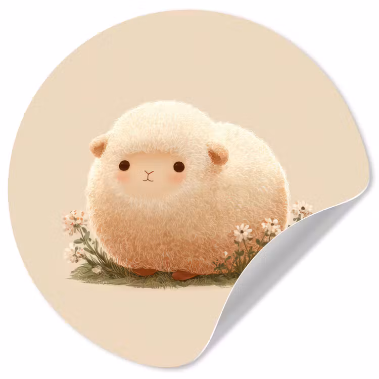 Schaap - Beige - Bloemen Wandcirkel behangsticker klein -3d