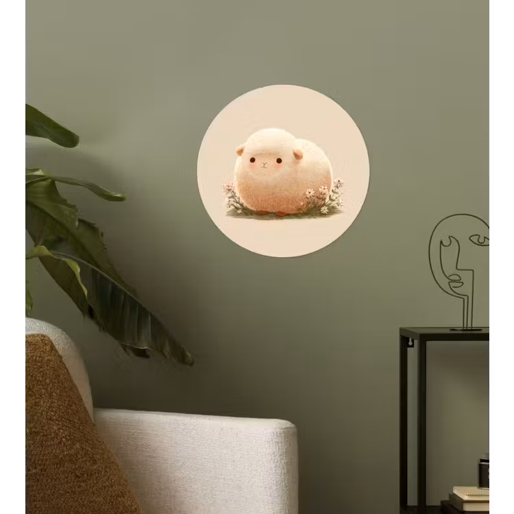Schaap - Beige - Bloemen Wandcirkel behangsticker klein -sfeer2