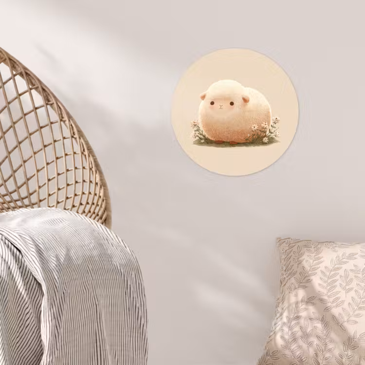 Schaap - Beige - Bloemen Wandcirkel behangsticker klein -sfeer4