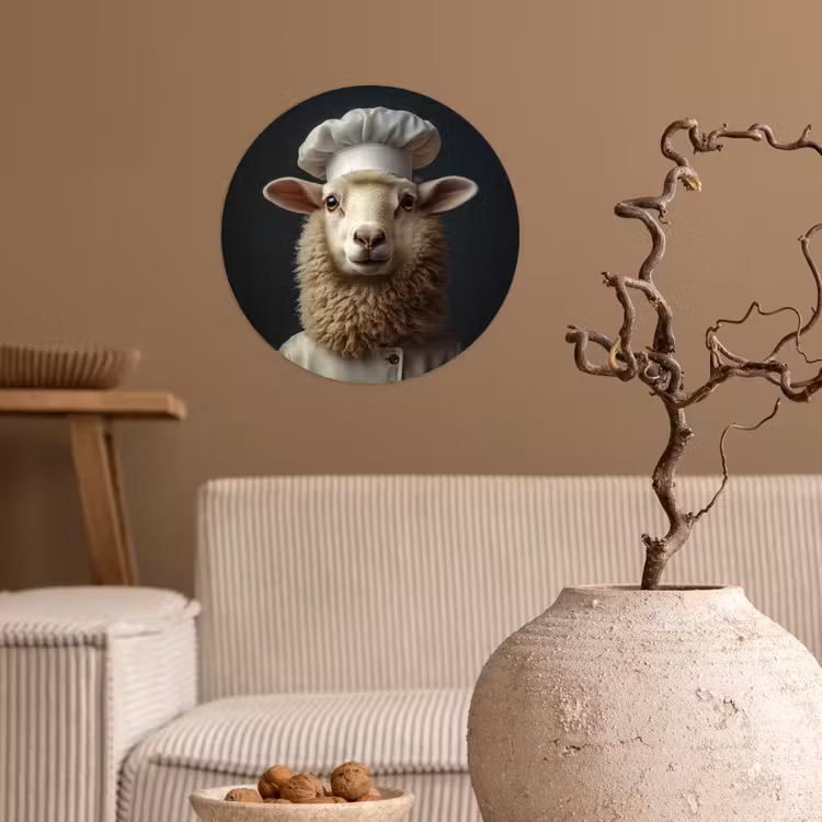 Schaap - Wol - Kok Wandcirkel behangsticker klein -sfeer1