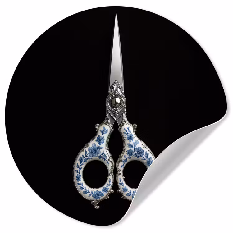 Schaar - Delfts blauw - Zwart Wandcirkel behangsticker klein -3d