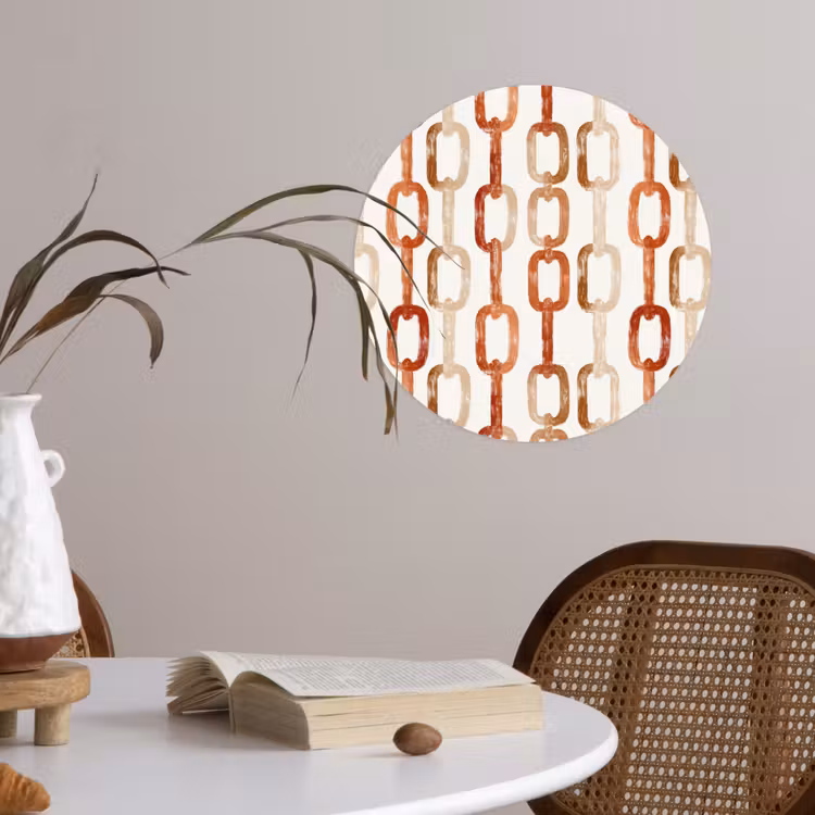 Schakels - Patroon - Aquarel - Terracotta Wandcirkel behangsticker klein 186 -sfeer3