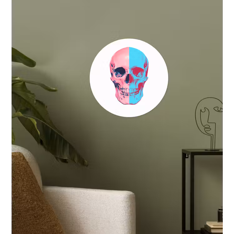 Schedel - Grafisch - Roze - Verdeeld Wandcirkel behangsticker klein -sfeer2