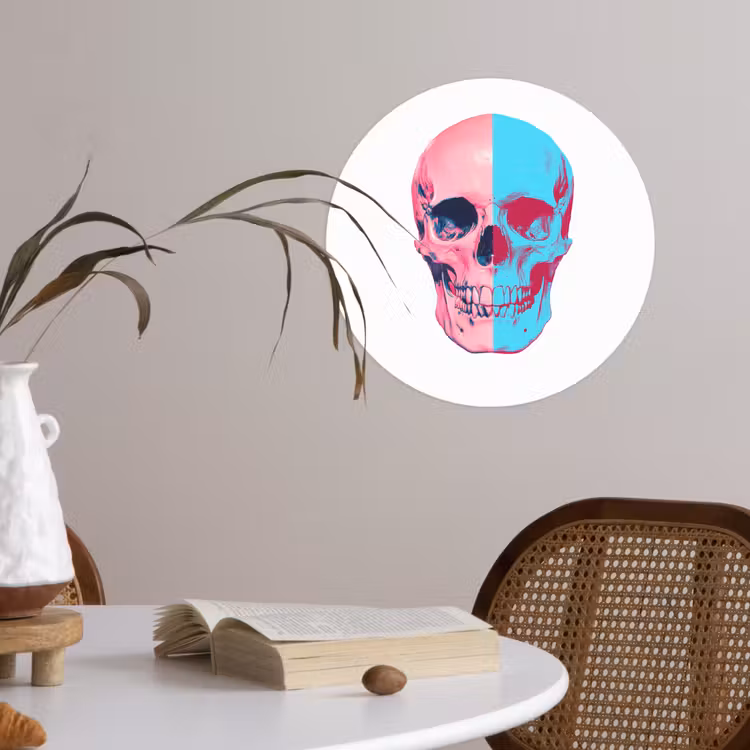 Schedel - Grafisch - Roze - Verdeeld Wandcirkel behangsticker klein -sfeer3