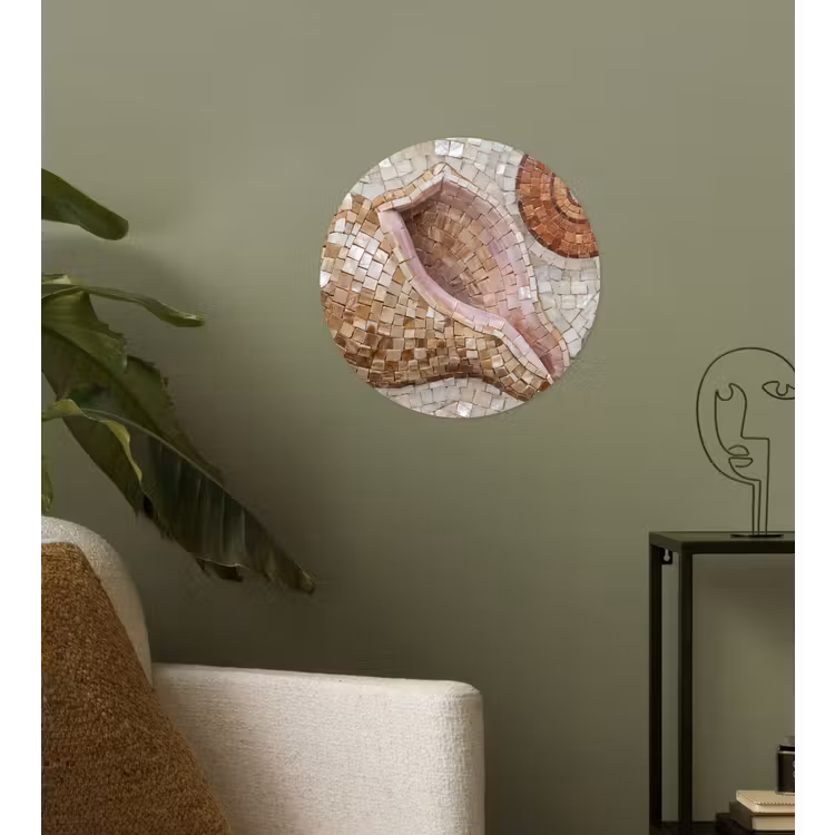 Schelp - Mozaïek - Zee - Beige - Modern Wandcirkel behangsticker klein -sfeer2