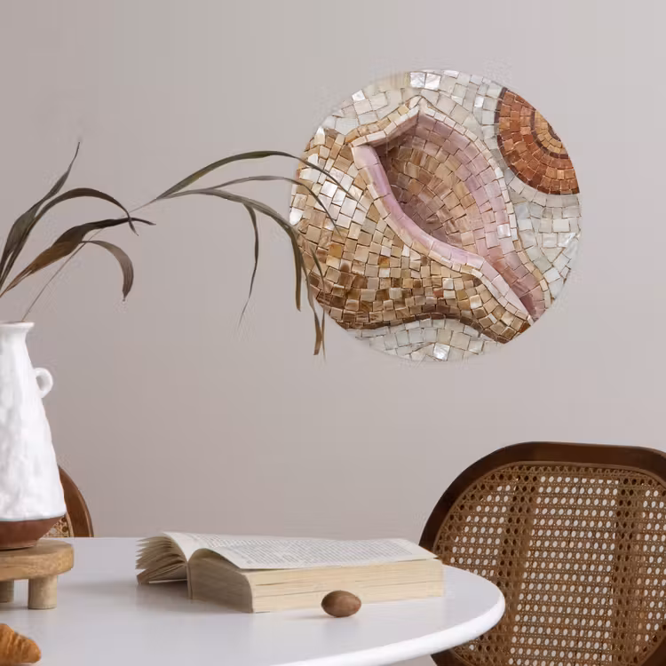 Schelp - Mozaïek - Zee - Beige - Modern Wandcirkel behangsticker klein -sfeer3