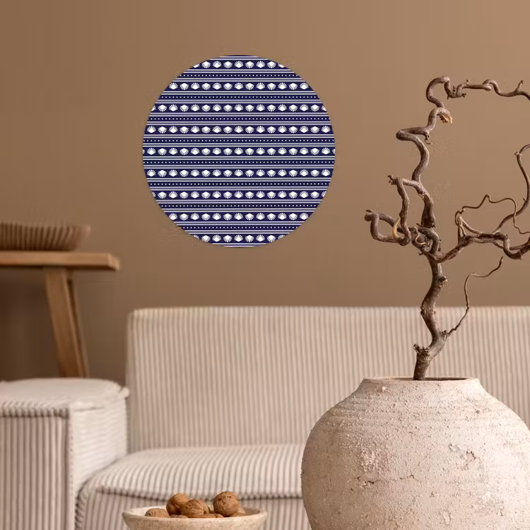 Schelp - Nautisch - Blauw - Wit Wandcirkel behangsticker klein 186 -sfeer1