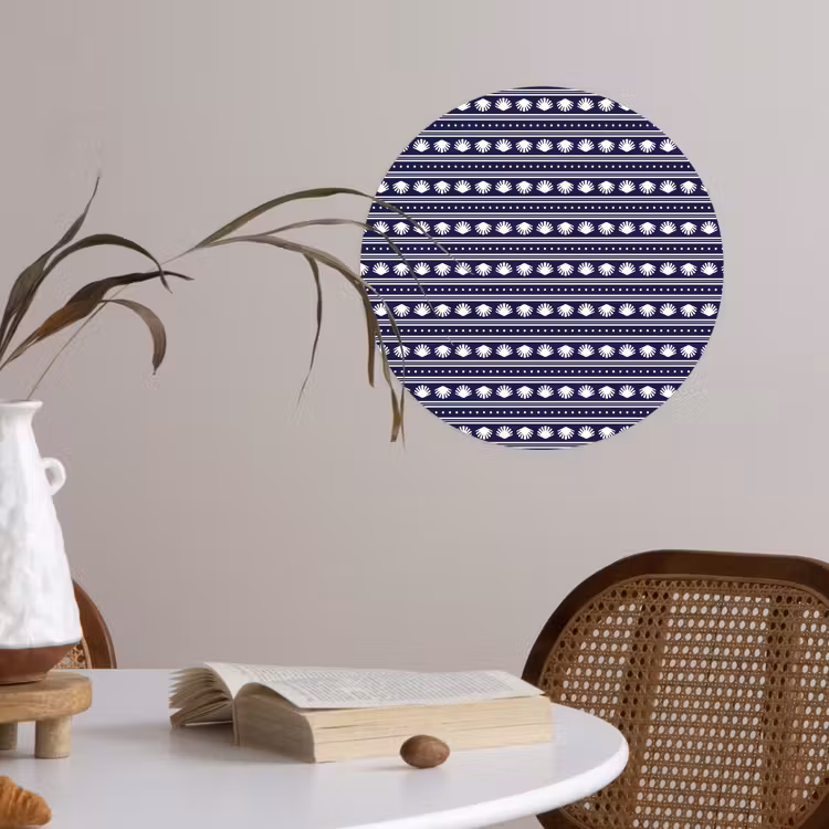 Schelp - Nautisch - Blauw - Wit Wandcirkel behangsticker klein 186 -sfeer3
