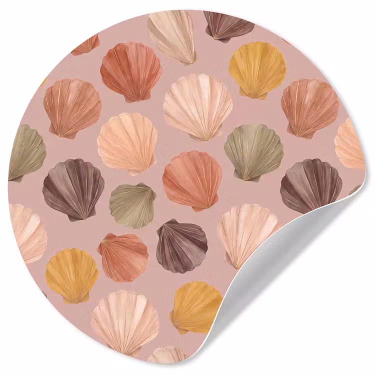 Schelp - Patroon - Zee - Aquarel - Aardetinten Wandcirkel behangsticker klein -3d