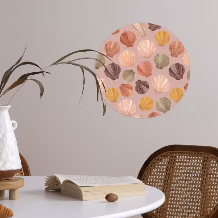 Schelp - Patroon - Zee - Aquarel - Aardetinten Wandcirkel behangsticker klein -sfeer3