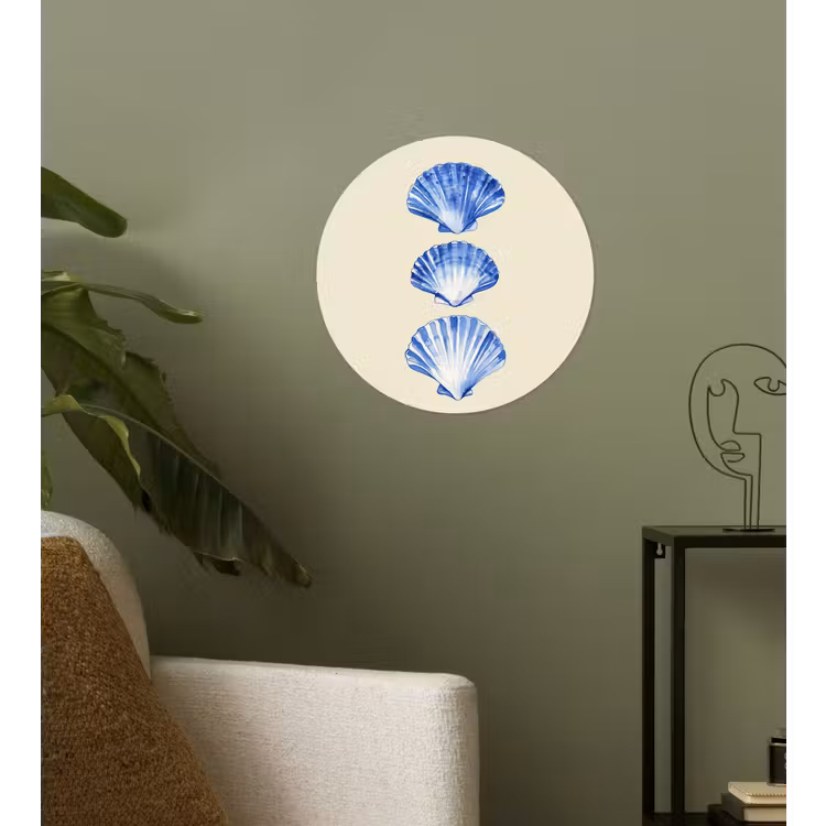 Schelpen - Blauw - Beige Wandcirkel behangsticker klein -sfeer2