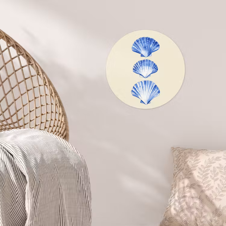 Schelpen - Blauw - Beige Wandcirkel behangsticker klein -sfeer4
