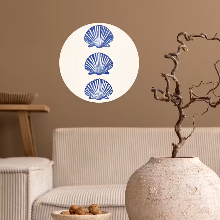 Schelpen - Blauw - Patroon Wandcirkel behangsticker klein -sfeer1