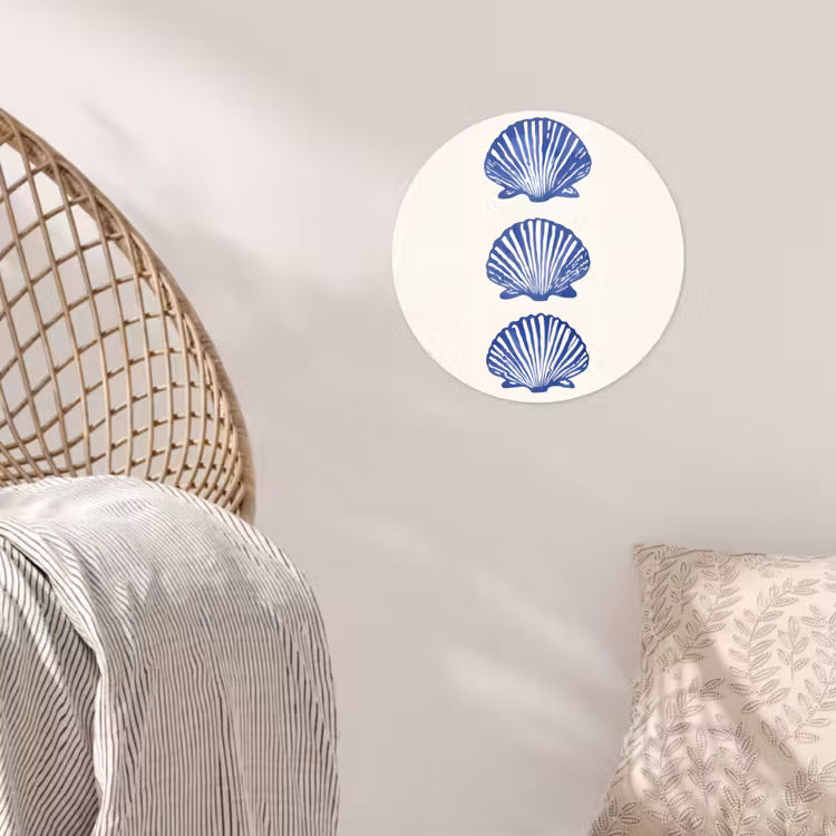 Schelpen - Blauw - Patroon Wandcirkel behangsticker klein -sfeer4
