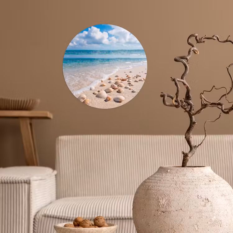 Schelpen - Strand - Natuur - Beige Wandcirkel behangsticker klein -sfeer1