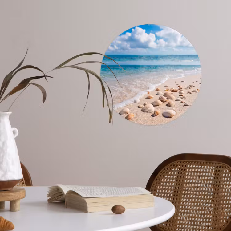 Schelpen - Strand - Natuur - Beige Wandcirkel behangsticker klein -sfeer3