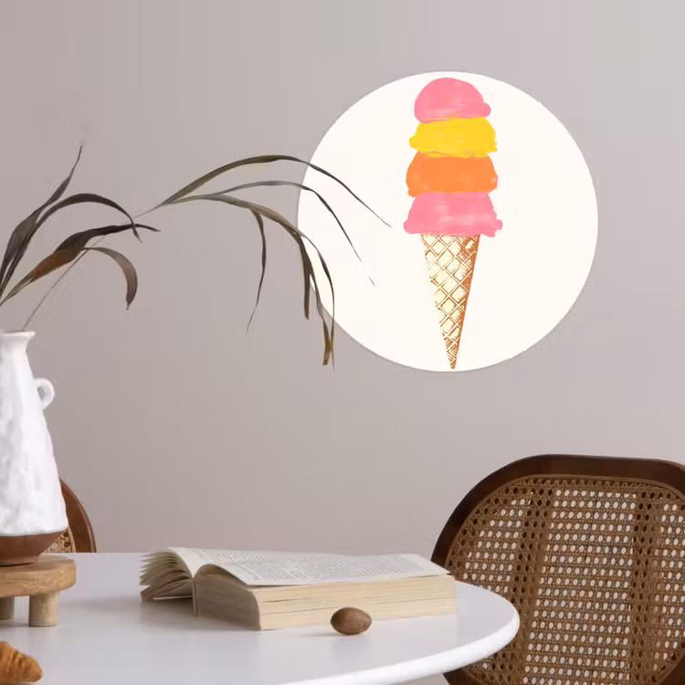 Schepijs - Hoorntje - Illustratie - Minimalistisch Wandcirkel behangsticker klein -sfeer3