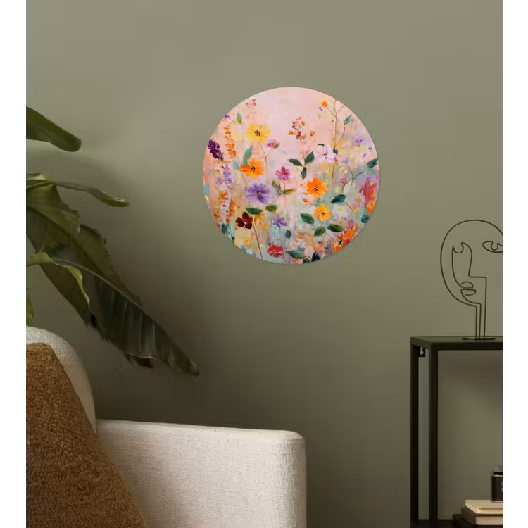 Schilderij - Bloemen - Abstract - Kleurrijk Wandcirkel behangsticker klein -sfeer2