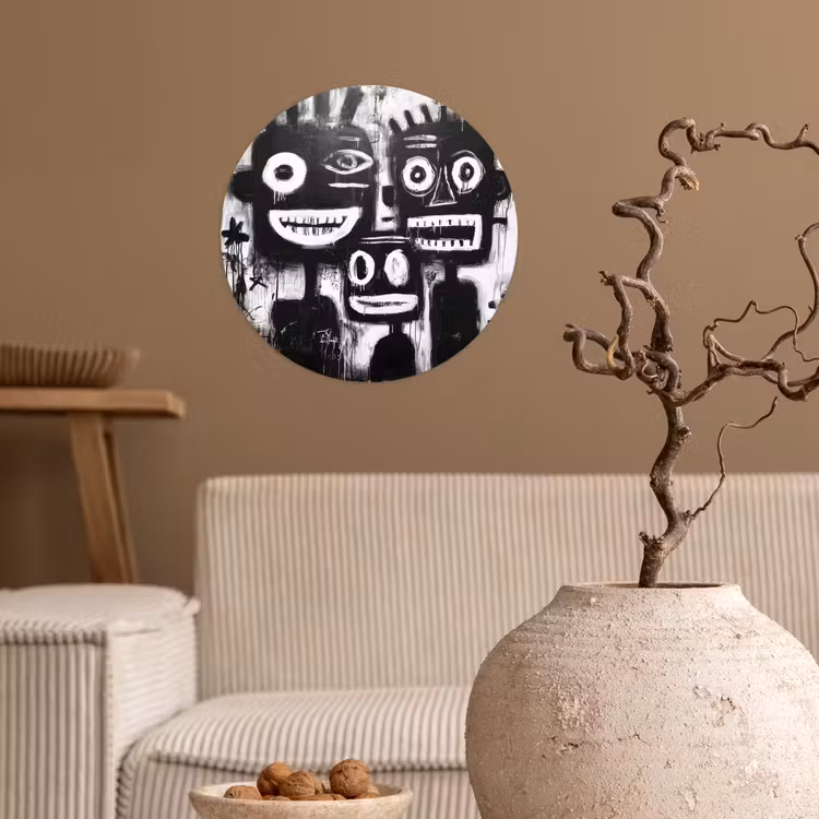 Schilderij - Figuren - Zwart - Abstract Wandcirkel behangsticker klein -sfeer1