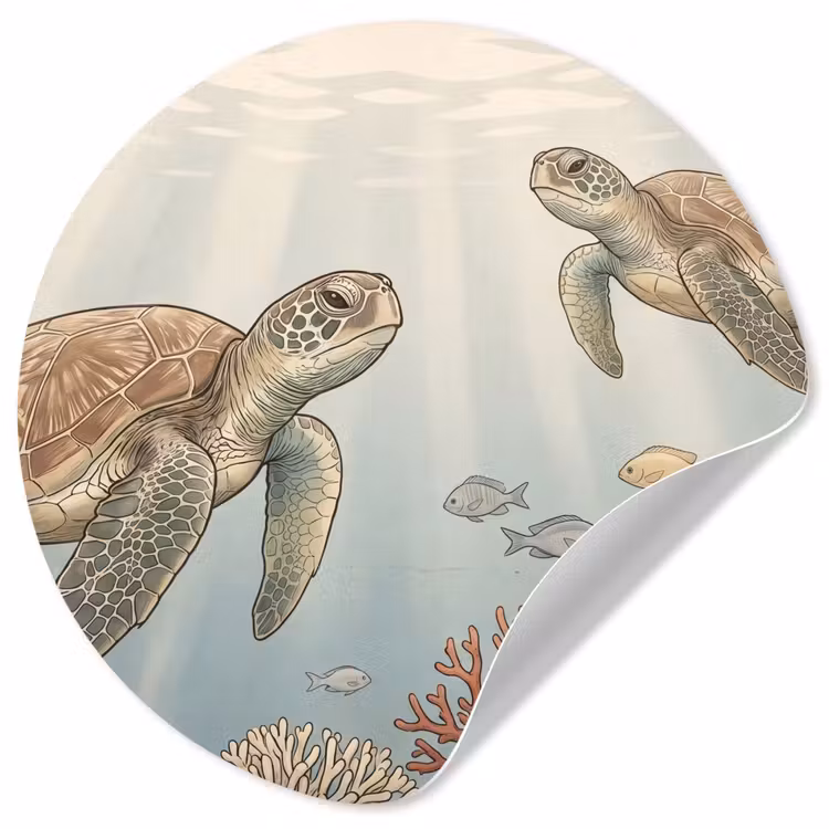 Schildpad - Onderwater - Natuur - Illustratie Wandcirkel behangsticker klein -3d