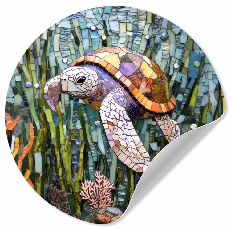 Schildpad - Zeewier - Mozaïek Wandcirkel behangsticker klein -3d