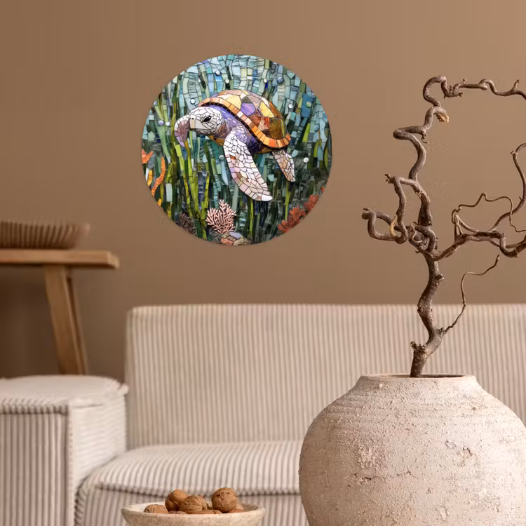 Schildpad - Zeewier - Mozaïek Wandcirkel behangsticker klein -sfeer1