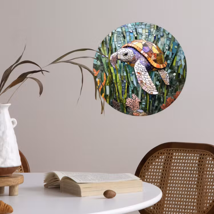 Schildpad - Zeewier - Mozaïek Wandcirkel behangsticker klein -sfeer3