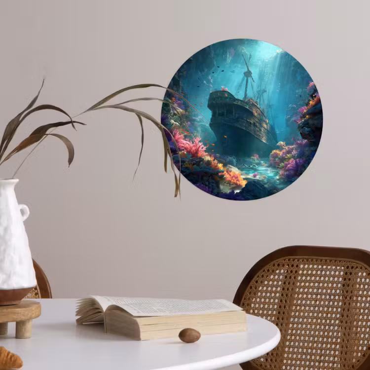 Schip - Hout - Koraalriffen - Zonlicht Wandcirkel behangsticker klein -sfeer3