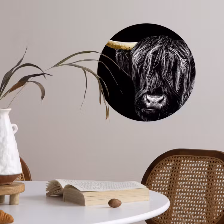 Schotse hooglander - Goud - Vacht - Dieren - Koe Wandcirkel behangsticker klein -sfeer3
