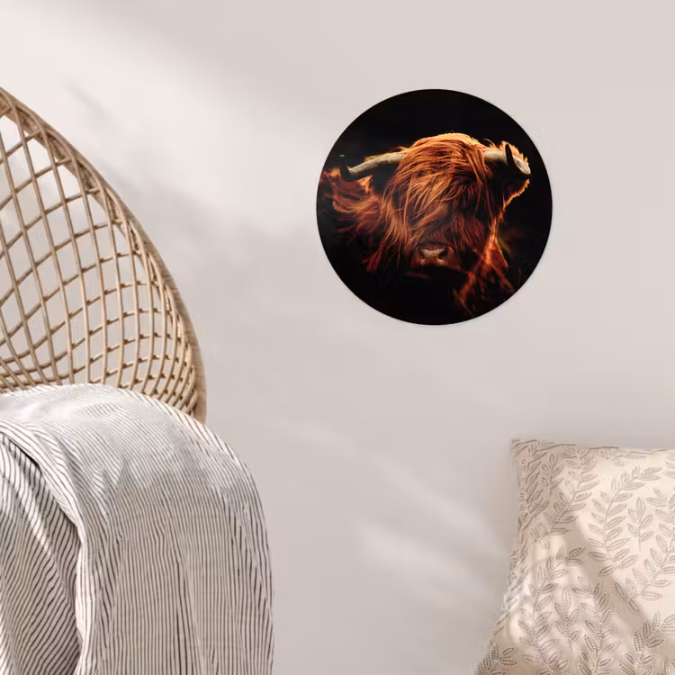 Schotse hooglander - Koe - Hoorns - Portret - Dieren Wandcirkel behangsticker klein -sfeer4
