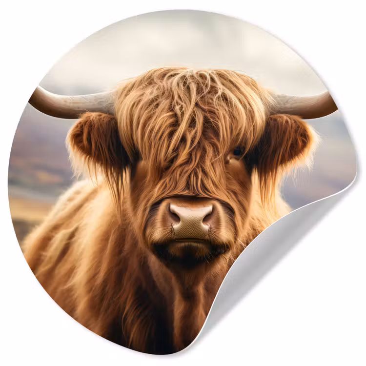 Schotse hooglander - Landschap - Dier Wandcirkel behangsticker klein -3d
