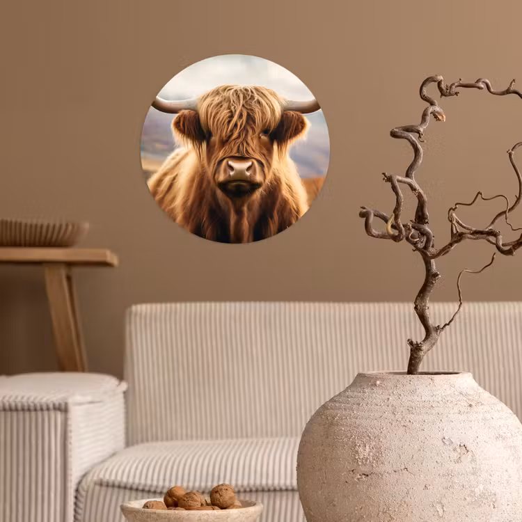 Schotse hooglander - Landschap - Dier Wandcirkel behangsticker klein -sfeer1