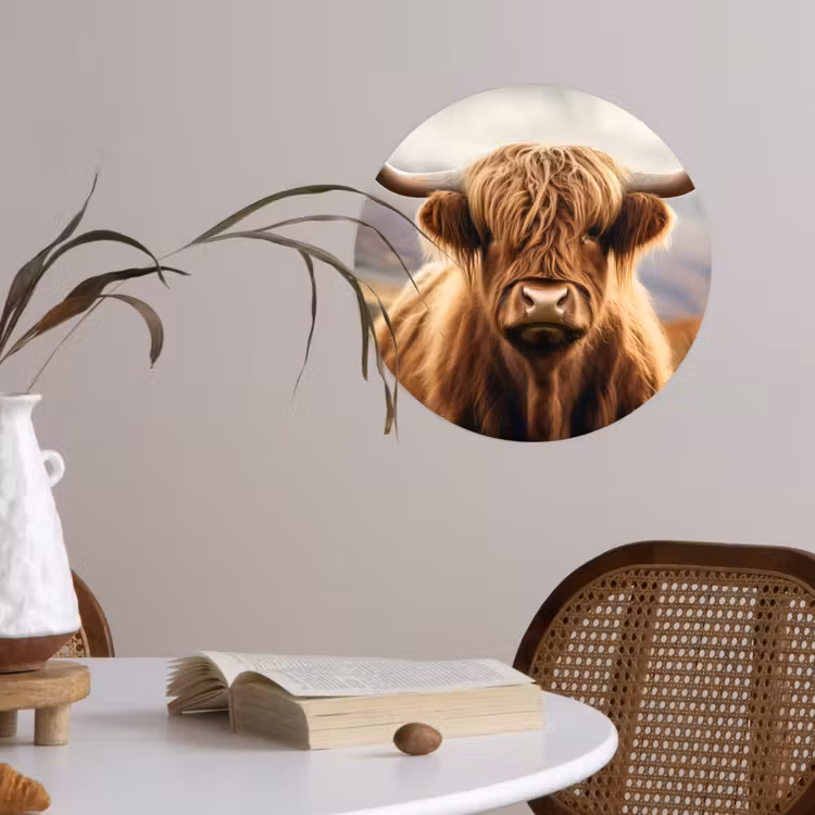 Schotse hooglander - Landschap - Dier Wandcirkel behangsticker klein -sfeer3