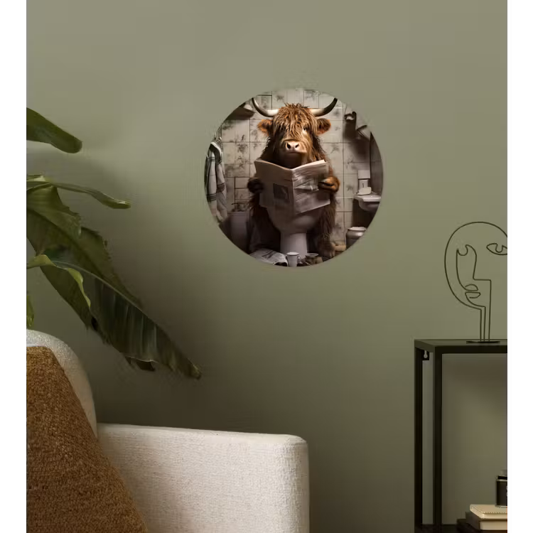 Schotse hooglander - Toilet - Krant - Badkamer Wandcirkel behangsticker klein -sfeer2