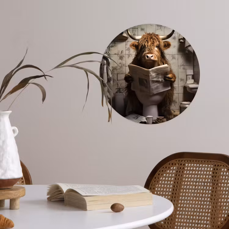 Schotse hooglander - Toilet - Krant - Badkamer Wandcirkel behangsticker klein -sfeer3