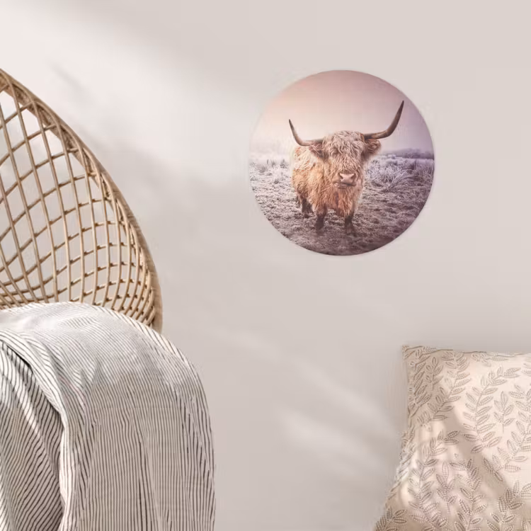 Schotse hooglanders - Licht - Lucht - Natuur Wandcirkel behangsticker klein -sfeer4
