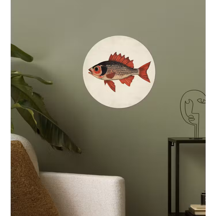 Schubben - Rood - Vis - Vinnen Wandcirkel behangsticker klein -sfeer2